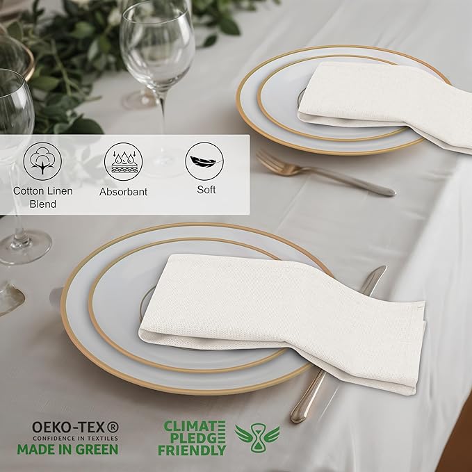 Ruvanti Linen Napkins Set of 6, 18x18 Cloth Napkins, Cotton Linen Blend Napkins Cloth Washable, Soft, Reusable Dinner Napkins for Wedding, Parties, Christmas, Thanksgiving, Everyday Use - Ivory