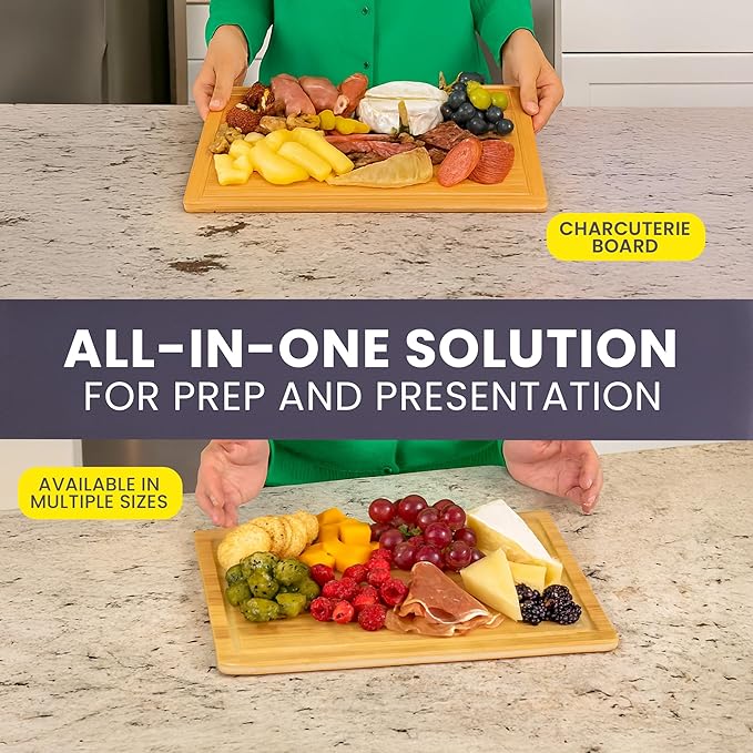 Small Bamboo Cutting Board – 12 Inch Wood Cutting Boards for Kitchen with Glue-Free Surface™ & Juice Groove – Non-Toxic, FSC-Certified, Durable Wooden Chopping Board - Rectangle