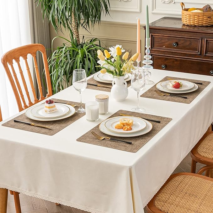 Romanstile Vinyl Placemats Set of 8-12 X 18 Inch - Heat Resistant Place Mats 100% Waterproof Oilproof Wipeable Reversible Faux Leather Table Mats for Kitchen/Dining/Party/Outdoor, Coffee