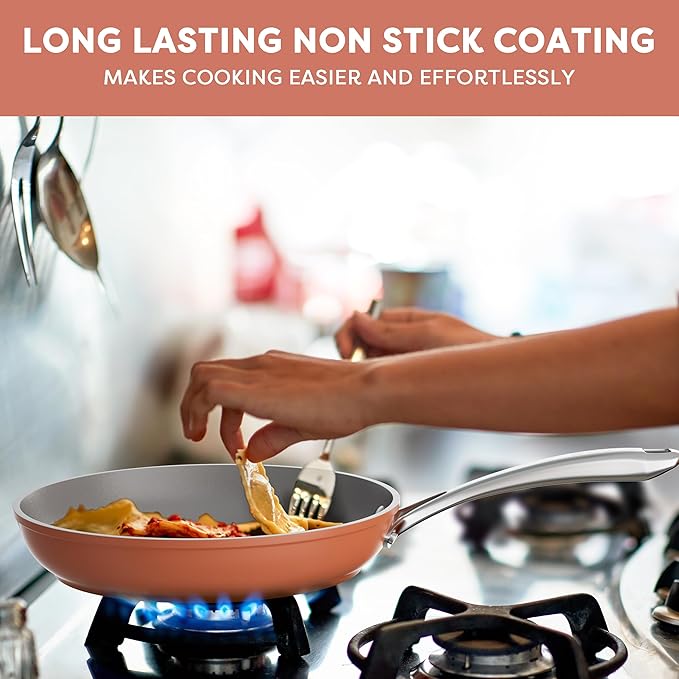 CIARRA Nonstick Ceramic Frying Pan, Non Toxic, PTFE & PFOA Free, Oven Safe & Compatible with All Stovetops, 10.2 Inches, Orange
