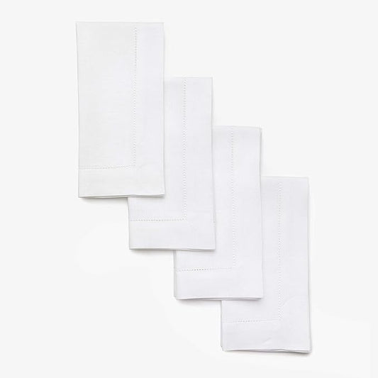 Solino Home White Linen Napkins Set of 4-100% Pure Linen Hemstitch Dinner Napkins 20 x 20 Inch for Fall, Autumn, Winter, Thanksgiving, Christmas, Holiday - Classic Hemstitch