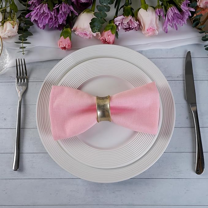 Pink Polyester Linen Blended Thin Dinner Cloth Napkins - Set of 12 (40 x 40 cm) - for Wedding Parties Events & Home Use (Pink)