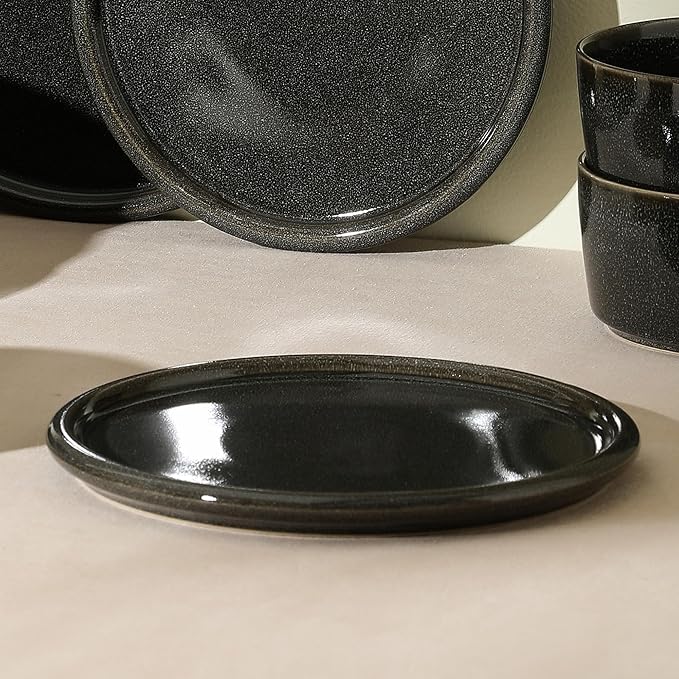 Stone Lain Eden 4-Piece Salad Plate Set Stoneware, Charcoal Grey