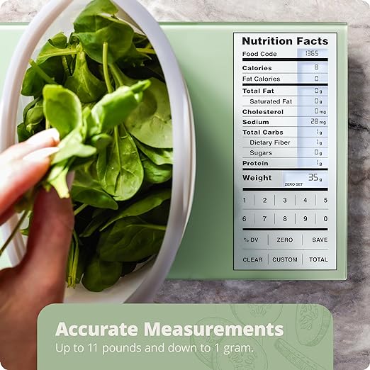 Greater Goods Nutrition Scale (Non‑Connected) – Food Grade Glass, 2,000 Food Codes Preloaded, Compact (9.33"x6.02"x0.91") for Portion Control & Meal Prep