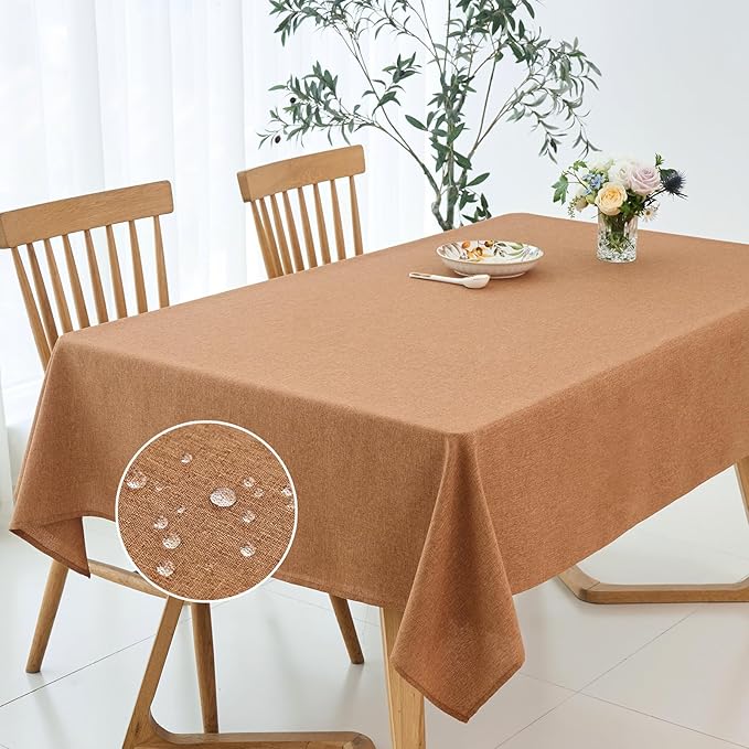 maxmill Harvest Square Tablecloth Stain Resistant Waterproof Wrinkle Resistant Linen Textured Washable Table Cloth for Fall Harvest Thanksgiving Decorative Fabric Table Cover, 52 x 52 Inch, Amber