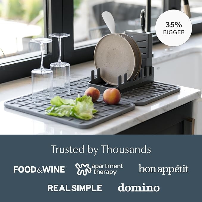 Dorai Home Collapsible Dish Drying Rack and Stone Dish Pad – Large Foldable Drying Rack with Instant - Dry Stone Mat –Space-Saving Drainer Rack for Kitchen Counter - 24.6" x 16.5", Slate