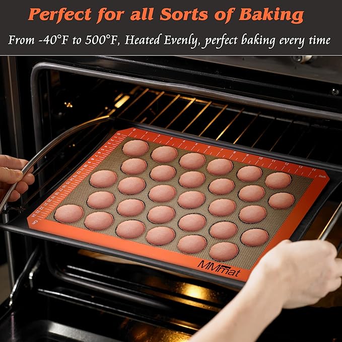 Silicone Baking Mat - Best German Silicone - Non Slip Silicone Baking Sheet, Non Stick Reusable Silicone Mats For Baking, Oven Liner, Counter Mat, 2 Half Sheets Macaron Baking Mats