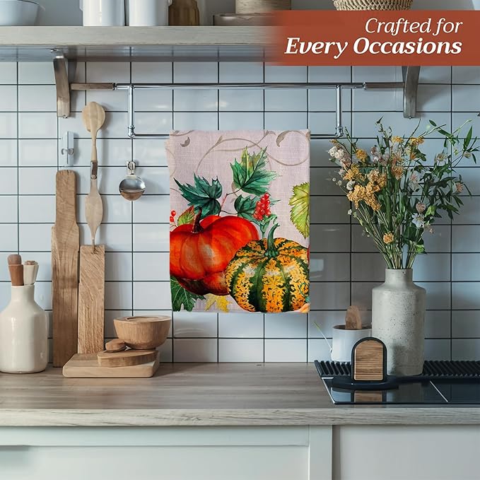 Maison d' Hermine Kitchen Towels Set of 3 100% Cotton 20" x 27.5" Reusable Cloth Tea Dish Towels Absorbent with Hanging Loop for Kitchen Dining Thanksgiving Christmas Decorations (Lumina)