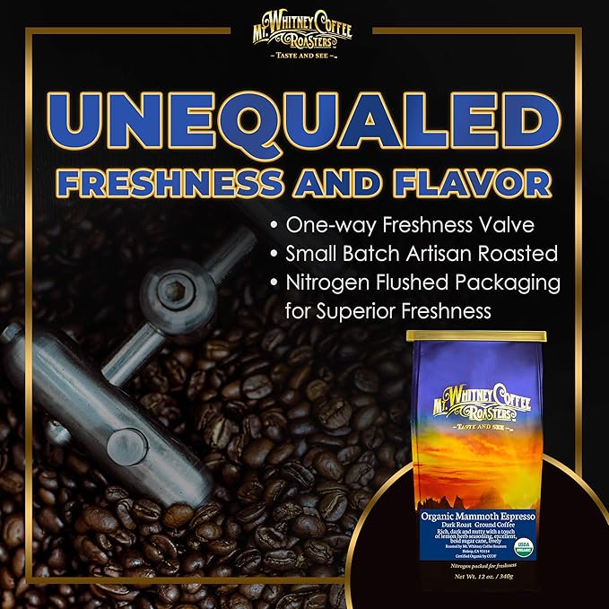 Mt. Whitney Organic Mammoth Espresso, Low Acid Coffee (Ground 12 Oz)