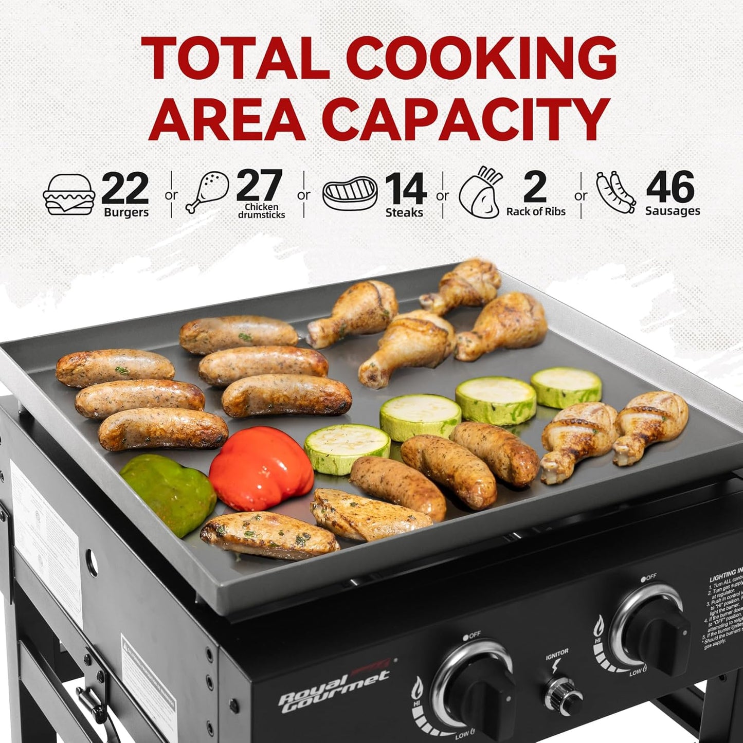 Royal Gourmet GB2000N 2 Burner Propane Gas Griddle, 23 Inch Flat Top Grill with 450 Sq. In. Cooking Area for Backyard and Tailgating, Black