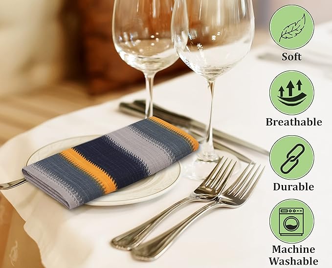 RUVANTI Cloth Napkins Set of 12 Cotton 100%, 18x18 Inches Napkins Cloth Washable, Soft, Absorbent. Cotton Napkins for Parties, Christmas, Thanksgiving, Weddings, Dinner Napkins Cloth - Stripes
