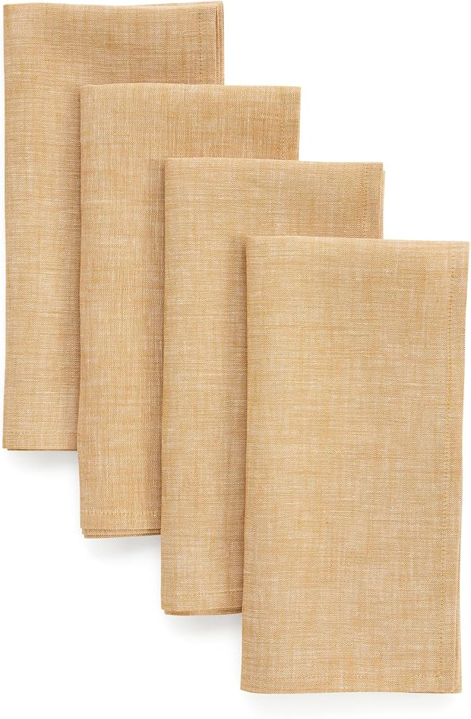 Solino Home Linen Cloth Napkins Set of 4-100% Pure Linen Golden Nugget Dinner Napkins 20 x 20 Inch for Fall, Autumn, Thanksgiving - Athena, Handcrafted and Machine Washable