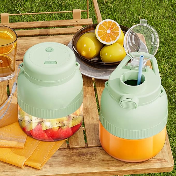 Portable Blender, 500ml Rechargeable Portable Juicer with Dual Lids & Straw Leakproof 10-Blade Electric Blender for Juicing, Complementary Food, Grinding, Ice