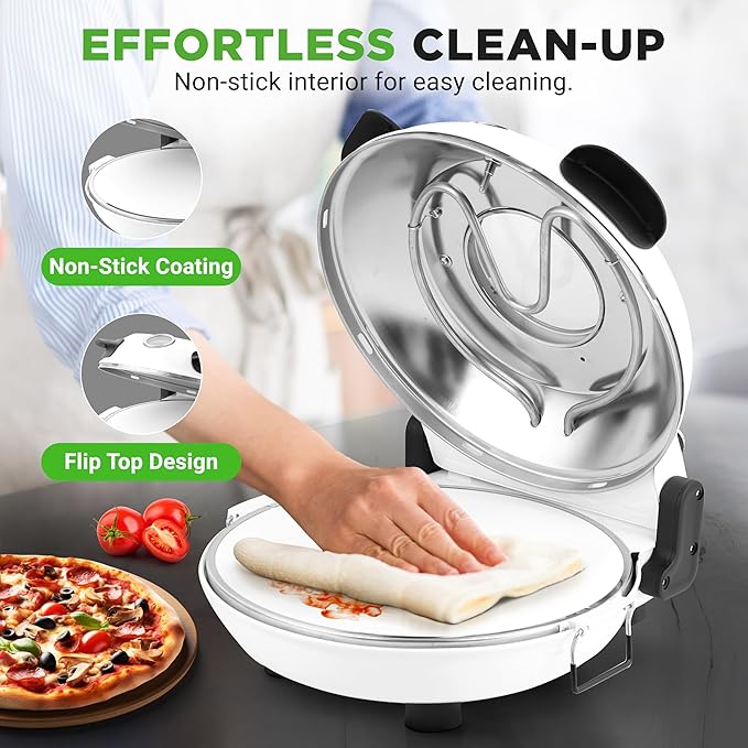 NutriChef Electric Pizza Oven | 1200W Countertop Pizza Maker with Temperature Control & Thermometer | Viewing Window for Precise Cooking | Heats up to 800˚F | Easy to Clean Non-Stick Coating | White