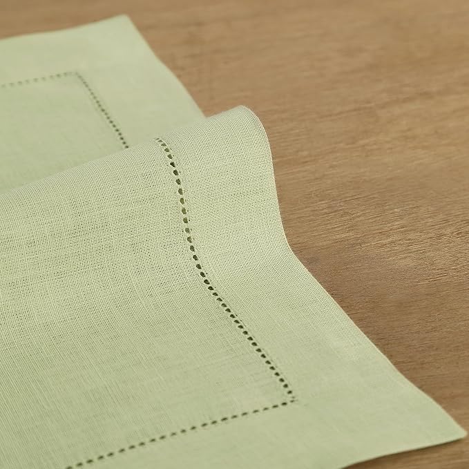 Solino Home Linen Napkins Set of 4 - Classic Hemstitch 100% Pure Linen Sage Green Dinner Napkins Cloth 20 x 20 Inch for Fall, Autumn, Thanksgiving, Christmas, Winter - Handcrafted and Machine Washable