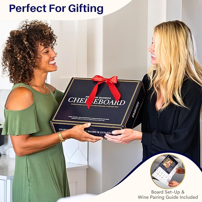 Extra Large Charcuterie Boards Gift Set: Marble Bamboo Cheese Board Set- Unique for Mom, 23 Entertaining Accessories, Wedding Gifts for Couple, House Warming Gifts New Home
