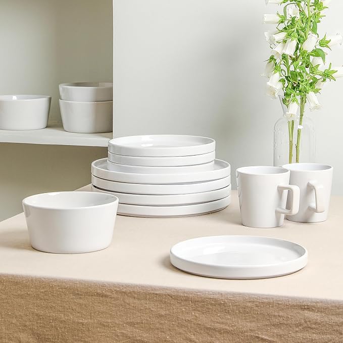 Stone Lain Celina Stoneware 32-Piece Dinnerware Set, White Glossy, Service For 8