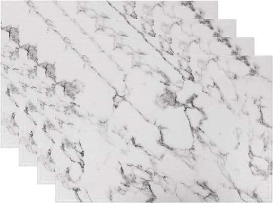 Marble Faux Leather PU Placemats, Set of 4, Washable, Stain Resistant for Dining Room Kitchen Table Decor
