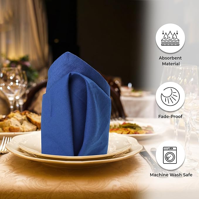 Urban Villa Cloth Napkins 100% Cotton Slub Absorbent Dinner Napkins (Set of 12) Oversized 20x20 Inches Solid Royal Blue Color Soft Durable Reusable Washable Ideal for Everyday Use Wedding Parties