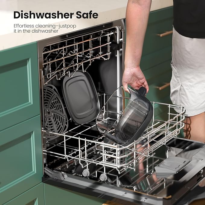 Kismile 5-in-1 Portable Glass Air Fryer, 2.6QT & 4.7QT Dual Glass Containers with Lids, 85% Less Oil, Compact Smart Air Fryer Oven for Deep Roast, Crisp, Keep Warm – Freezer & Dishwasher Safe