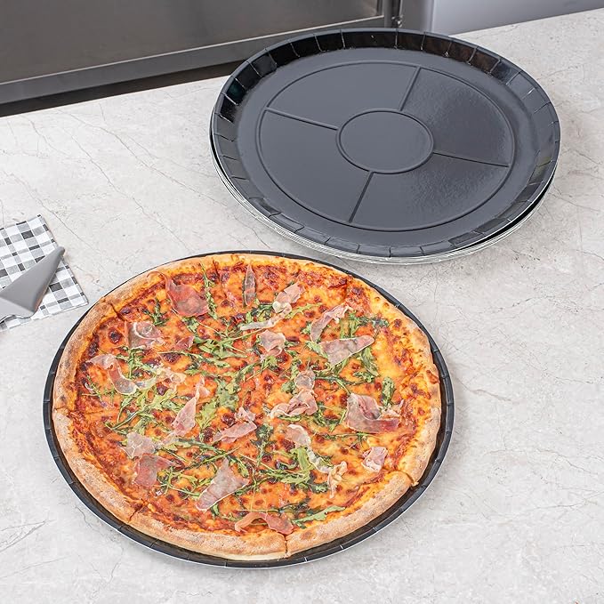 Restaurantware-Eco Pie 18 Inch Paper Pizza Trays, 50 Round Pizza Pans - Oven-Ready, Microwavable, Black Paper Pan For Large-Sized Pizzas, For Baking, Cooking, Bread, Meat, Or Pies