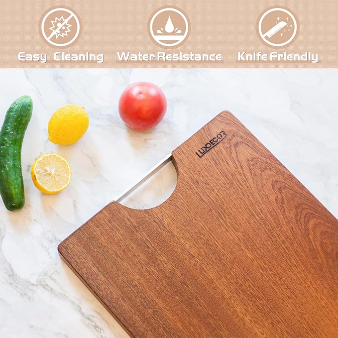 Solid Wood Cutting Board One Piece Cutting Boards Made of Entire Piece Sapele Wood, Hardwood Cutting Board Heavy Duty 17.7 * 11.8 * 1.2in (No Glue)