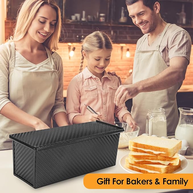 2pack 1LB Black Pullman Loaf Pan with Lid, Non-Stick Sandwich Bread Loaf Pan, Easy Release Bread Pan with Lid for Homemade Bread