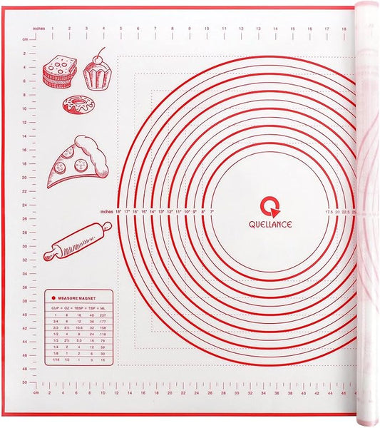 Extra Large Silicone Pastry Mat, Baking Mat with Measurement, Kitchen Counter Mat for Fondant, Rolling Dough, Pie Crust, Pizza and Cookies - Oven Liner Mat/Kneading Matts, 24" x 32", Red