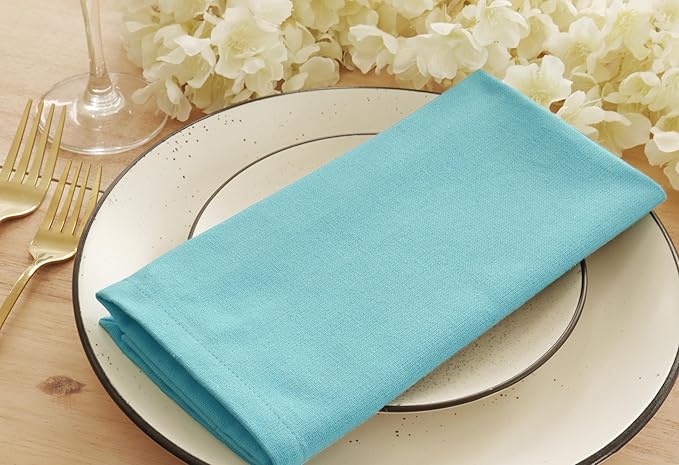 PurpleEssences Set of 12 Cloth Dinner Napkins 100% Cotton 18x18 Inch - Soft Durable Washable - Ideal for Farmhouse Party Fall Thanksgiving - Perfect Everyday Use Table Linen - Aqua Blue