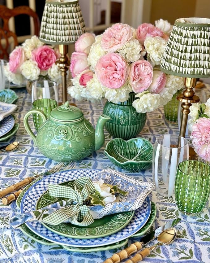 Ridhi Light Steel Blue Hand Block Print Cotton Rectangle Tablecloth 120 x 80 inch-Reusable Table Cover Decorative Everyday Use for Dining Room, Farmhouse, Thanksgiving, Christmas Wedding, Fall