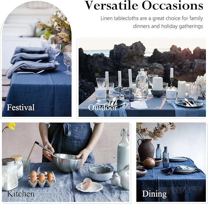 Linen World Linen Tablecloth, 100% French Linen Navy Tablecloth 108" x 60" Inch, Washable Rectangular Tablecloth for Dining, Outdoor, Weddings and Restaurants, Decorative Valentine Easter