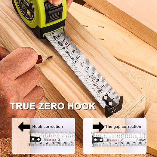 HAUTMEC Tape Measure 25ft with Dual Scale Metric and Imperial 1/8 Fractions Measuring Tape Compact Economical for Home DIY Renovations Crafting Quick Fixes HT0325-2PC
