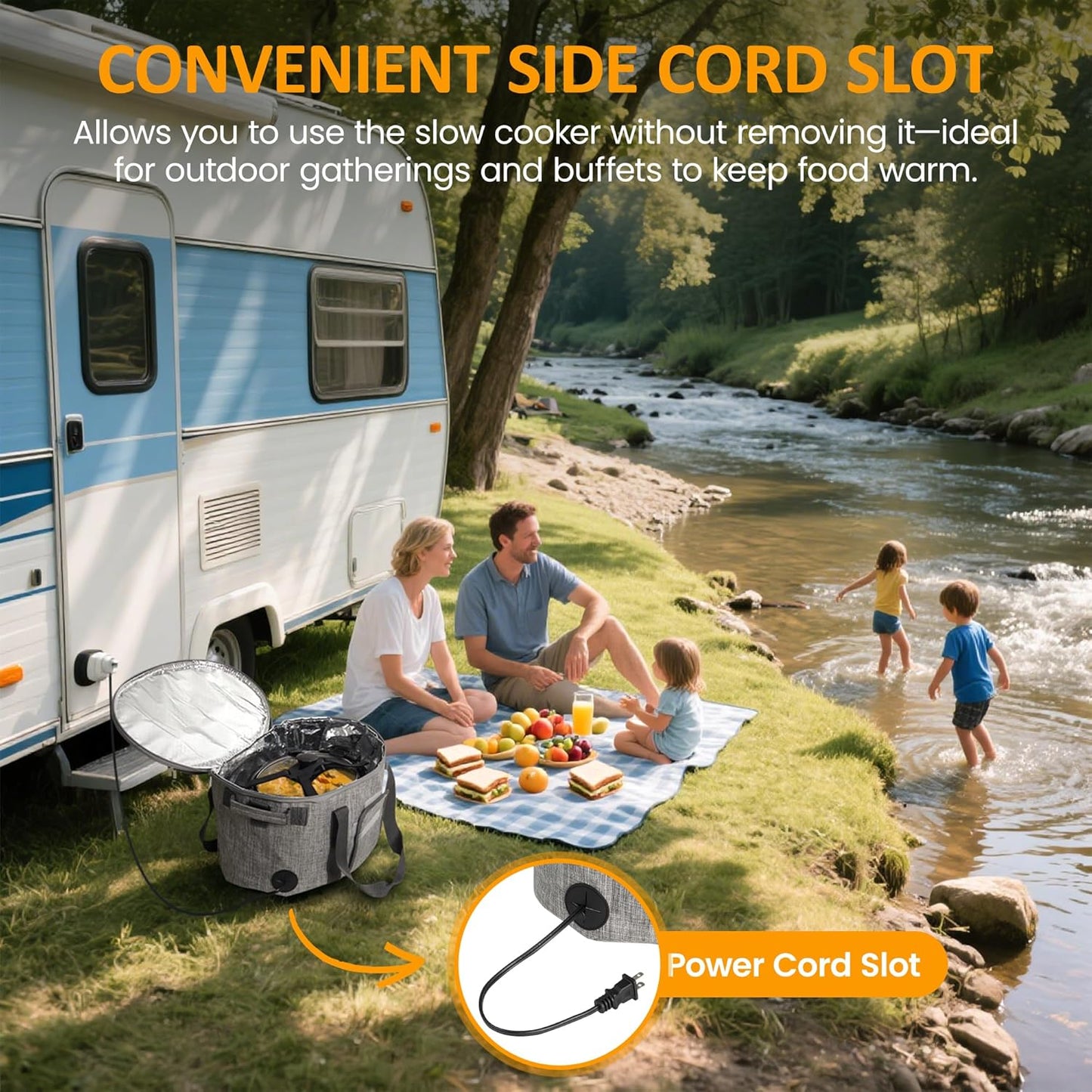 Sunvivi Portable Slow Cooker Bag Fits for 6-8 Quart, Insulated Travel Bag with See-thought Window, Carry Case with Top Zip Compartment, Mesh Pocket & Adjustable Band for Camping, Potluck, Gathering