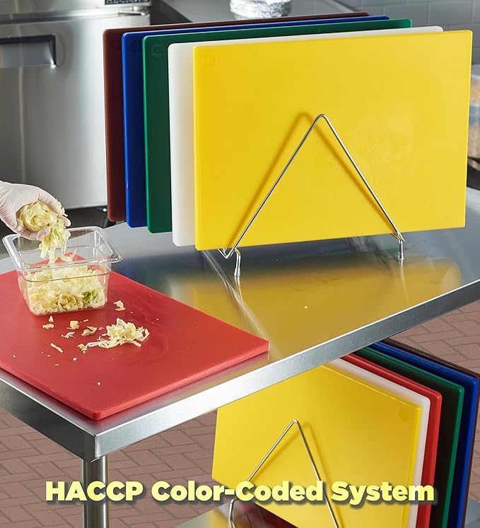 CURTA 6-Piece NSF 20" x 14" x 1/2" Multi-Colored Flexible Cutting Board Kit with Stainless steel Storage Rack, Color Coded Plastic Chopping Board with Anti Slip Surface Dishwasher Safe