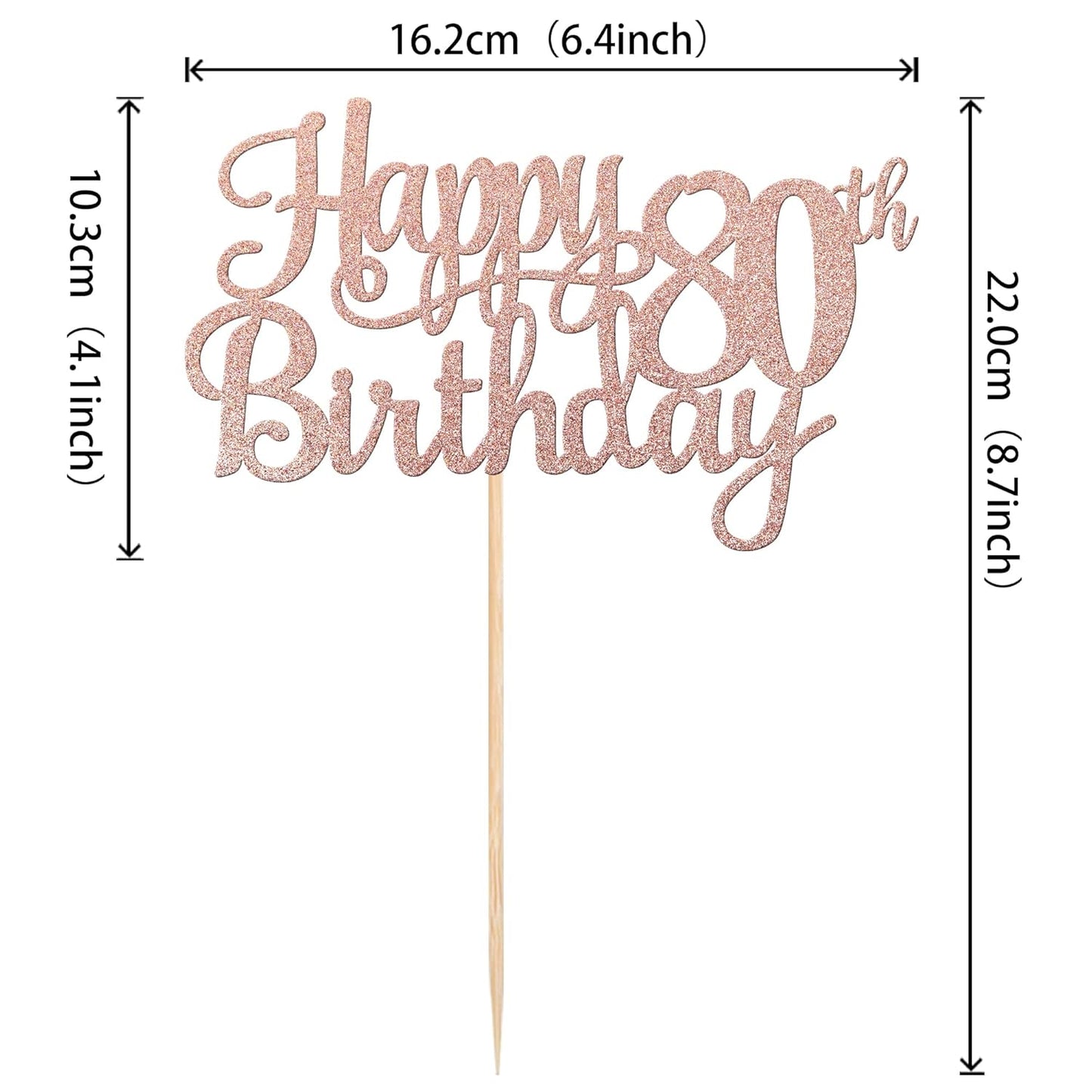 1 PCS Happy 80th Birthday Cake Topper Glitter Cheers to 80 Years Birthday Cake Pick 80 Fabulous Cake Decoration for Happy 80th Birthday Theme Party Decorations Supplies Rose Gold