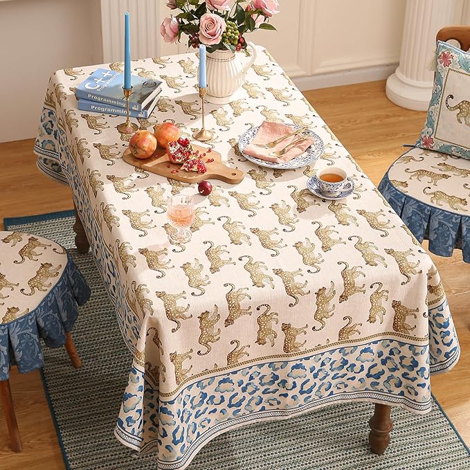 patdrea Leopard Animal Linen Table Cloth Soft Breathable Tabletop Cover Dacorative Kitchen Dining Tablecloth for Rectangular Tables for Parties,Holiday,Christmas,55"x 55"