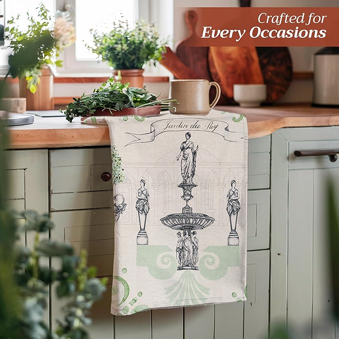 Maison d' Hermine Kitchen Towels Set of 2 100% Cotton 27.50" x 20" Reusable Cloth Tea Dish Towels Absorbent with Hanging Loop for Kitchen, Home, Dining, Cocktail Parties Spring/Summer (Jardin Du Roy)