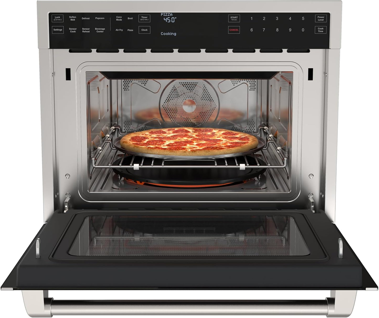 KoolMore KM-CWO24-AFSS Reserve Built-in Microwave Convection Oven with Air Fry, 3-in-1 Combo, Sensor Cook, Soft-Close Door, Stainless Steel, Premium 24 in. /1.6 cu. ft, Black