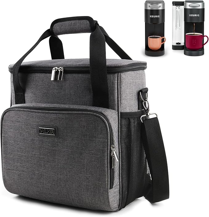 BAGLHER Coffee Maker Travel Bag Compatible with Keurig K-Slim, Keurig K-Supreme or Other Accessories, Portable Coffee Maker Case with Shoulder Strap for Travel, Grey