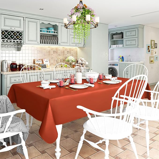 homing Square Vinyl Tablecloth, Waterproof Spillproof Plastic Flannel Backed Table Cloth, Wipe Clean Table Cover for Dining, Buffet Parties and Camping (Rust, 54" x 54")