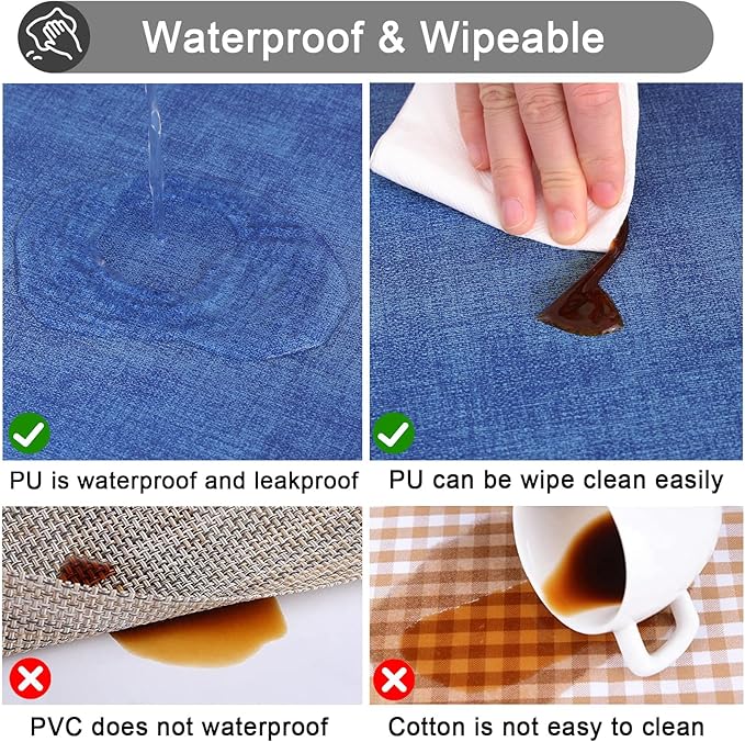 homing Faux Leather Heat Resistant Placemats 4 Packs, Waterproof Wipeable Dining PU Place Mats for Indoor & Outdoor, Easy to Clean, Sea Blue