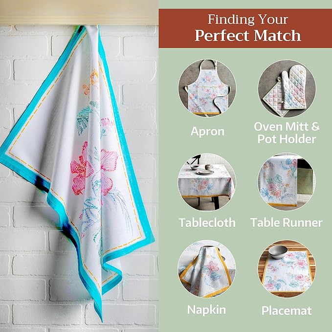 Maison d' Hermine Kitchen Towels Set of 2 100% Cotton 27.50" x 20" Reusable Cloth Tea Dish Towels Absorbent with Hanging Loop for Kitchen, Dining, Cocktail Parties Spring/Summer (Paradise Island)