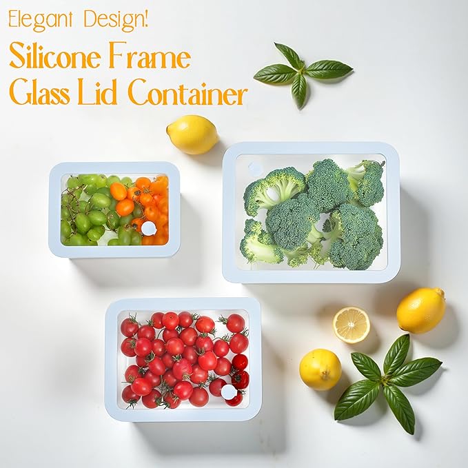 Urban Green Glass Food Container Set with Silicone Glass Lid, 3 Pack, Airtight, LeakProof, 100% Plastic Free, Meal Prep Food Storage Containers