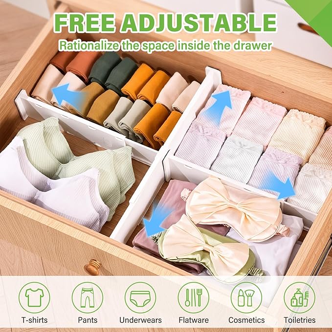 5 Pack Drawer Dividers 3.2" High Slim Organizers Expandable 10.8-17.9" Adjustable Separators for Shallow Drawers Kitchen Utensils Baby Clothes Underwear Storage-White(Short)