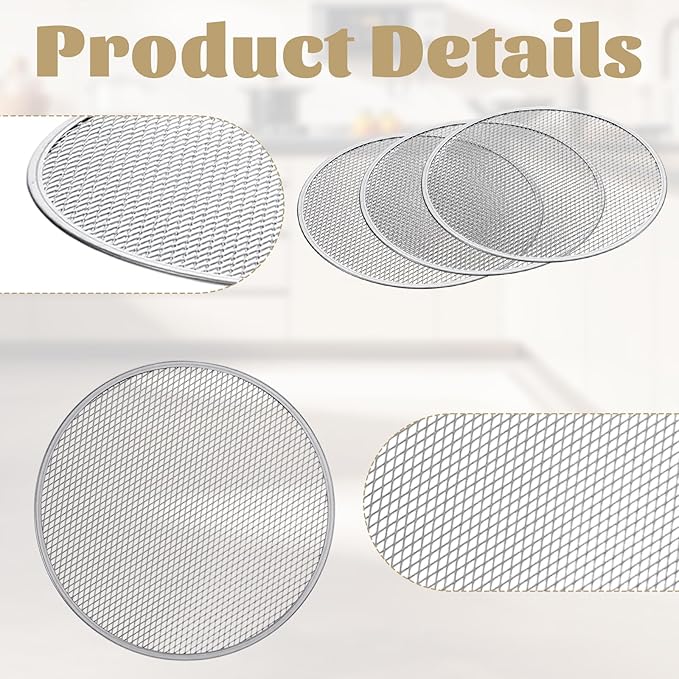 6 Pcs Aluminum Alloy Pizza Screen, 12 Inch Pizza Tray Pizza Pan for Oven Round Pizza Crisper Pan Pizza Baking Screen for Home Kitchen, BBQ, Seamless
