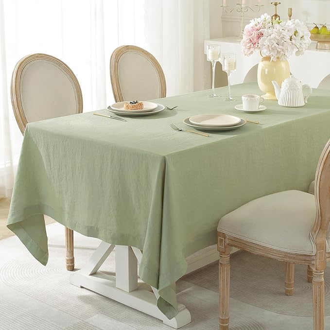 Linen World Linen Tablecloth, 100% French Linen Sage Tablecloth 55" x 55" Inch, Washable Square Tablecloth for Dining, Outdoor, Weddings and Restaurants, Decorative Valentine Easter