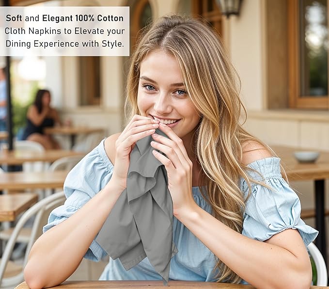 Ruvanti Cloth Napkins Set of 12, 18x18 Inches, 100% Cotton, Washable, Soft & Absorbent, Perfect for Wedding, Christmas, ‎Thanksgiving Dinners - Wild Dove