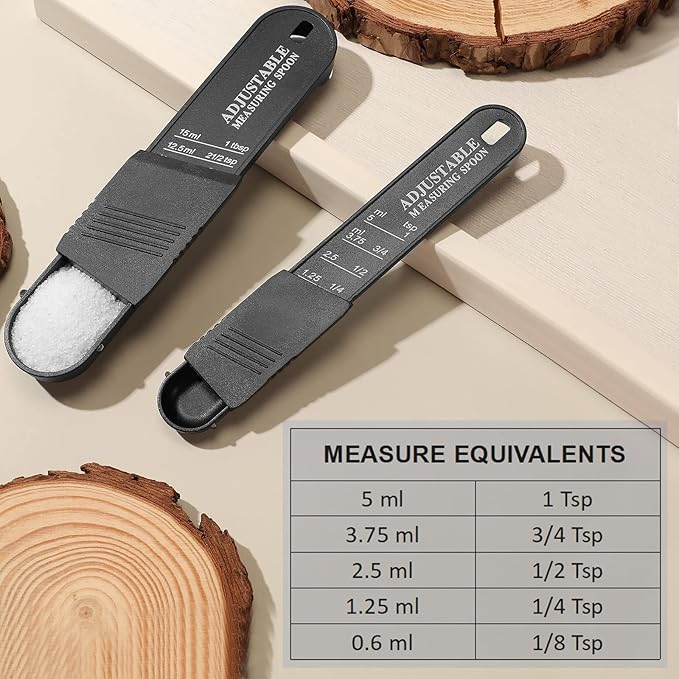 6 Pcs Adjustable Measuring Spoon Plastic Tablespoon and Teaspoon Set Baking Cooking Spoon Set for Chef Measuring Metering Kitchen Dry Liquid Ingredients Powder, 2 Sizes(Black)