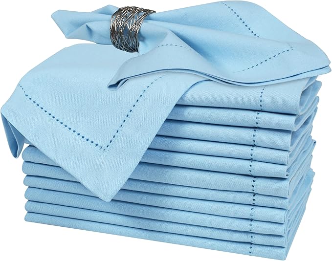 Airy Blue Cloth Napkins Set of 12, 18x18 Inch, Absorbent Cotton Blend Washable and Reusable Dinner Napkins for Table, Thanksgiving, Christmas, Wedding, Restaurant, Kitchen & Everyday Use