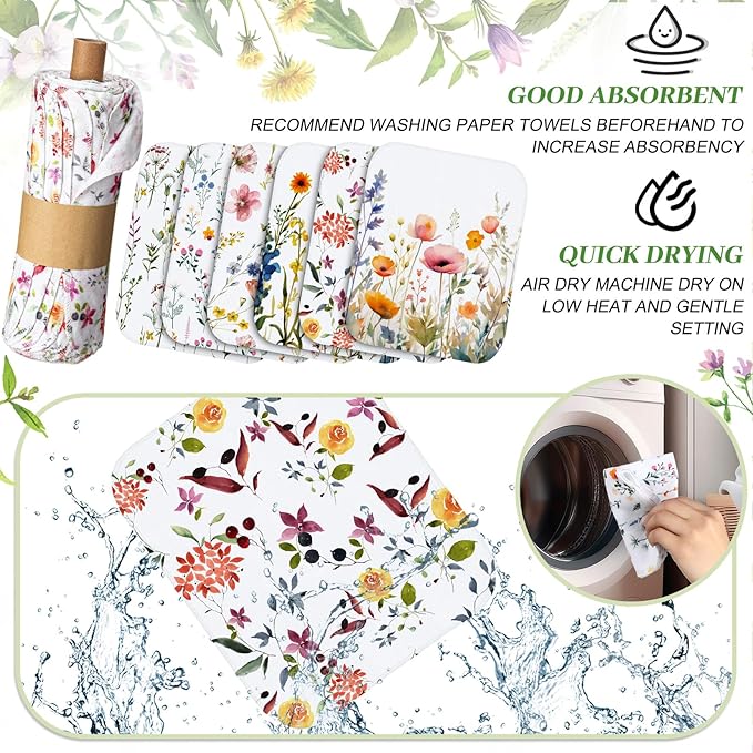 60 Pack Reusable Cleaning Cloths Washable Cotton Kitchen Dish Towels for Home Christmas Party Supplies Bulk, 9.84x11.81in (Wildflowers)